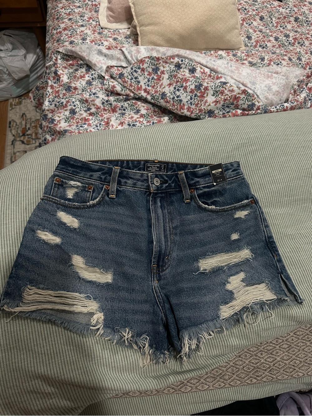 Abercrombie & Fitch Distressed Blue Denim Jean Shorts